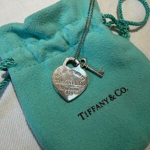 Tiffany & Co. Silver Heart and Key Necklace- MONOGRAMMED